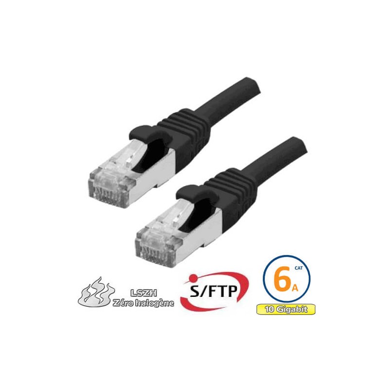 Cordon RJ45 Cat 6a S/FTP Primacy LSZH 0.3m noir